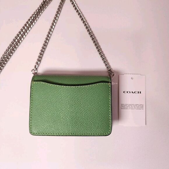 NWTCoach C0059 Mini Wallet On a Chain Soft Green Metallic Crossgrain Leather - Picture 3 of 3